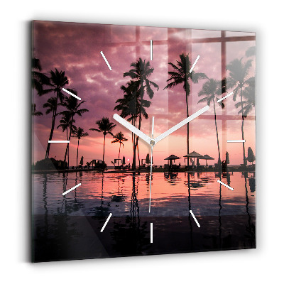 Square glass wall clock Palm trees in Hawaii