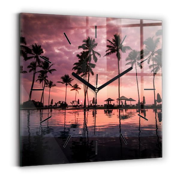 Square glass wall clock Palm trees in Hawaii