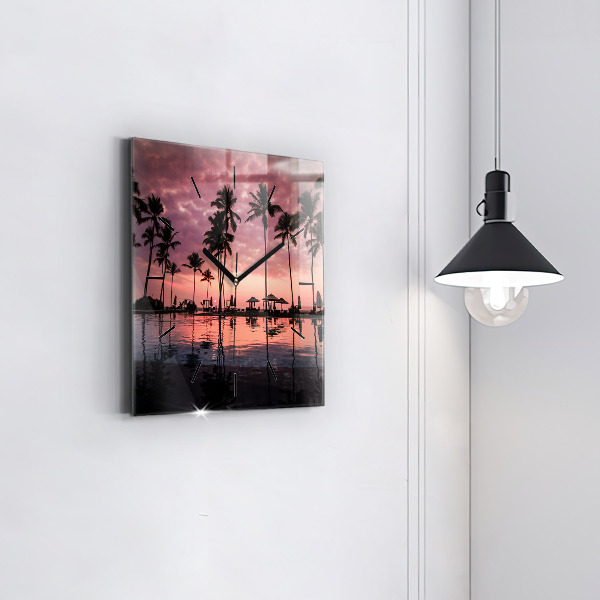 Square glass wall clock Palm trees in Hawaii