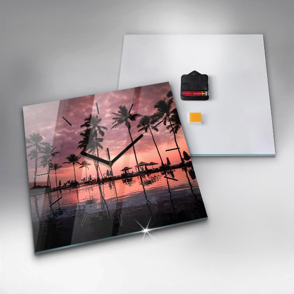 Square glass wall clock Palm trees in Hawaii