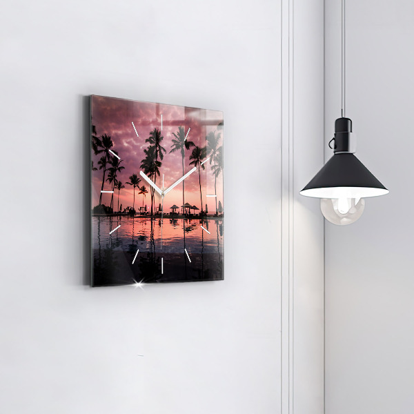 Square glass wall clock Palm trees in Hawaii