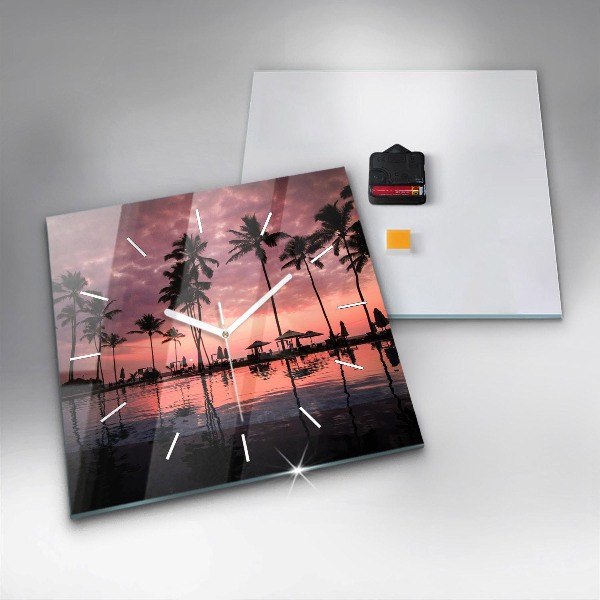 Square glass wall clock Palm trees in Hawaii