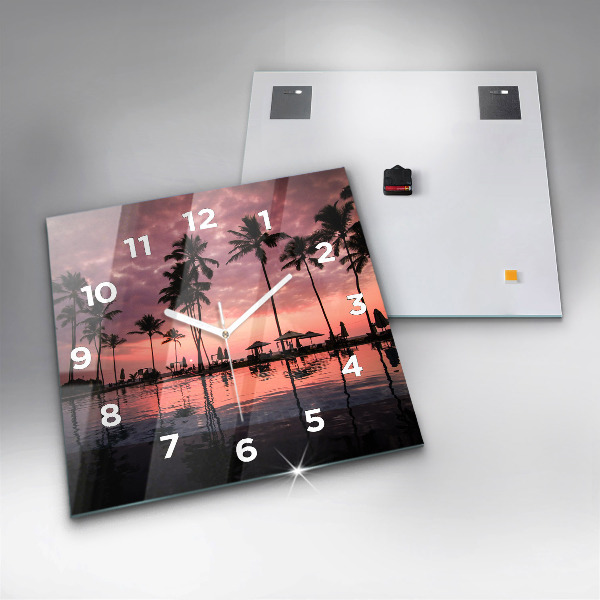 Square glass wall clock Palm trees in Hawaii