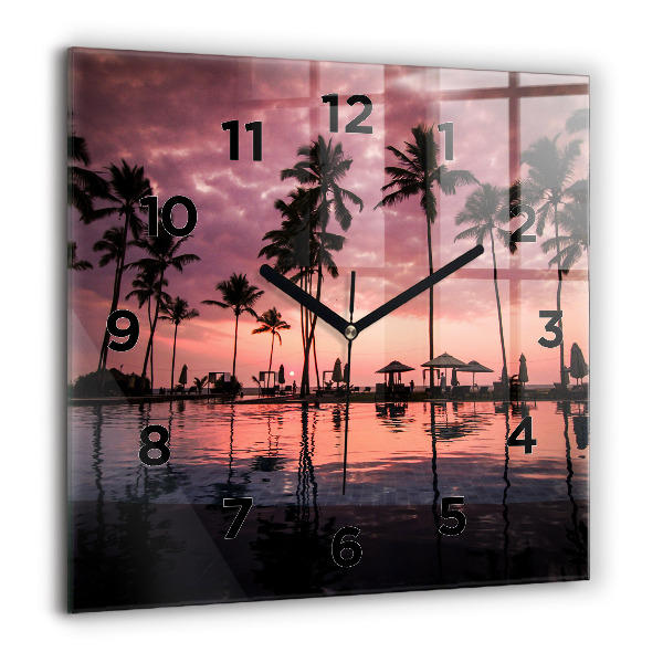 Square glass wall clock Palm trees in Hawaii