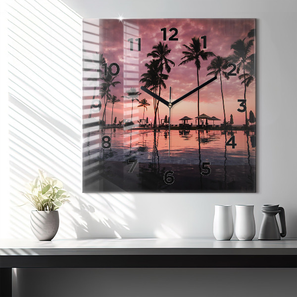 Square glass wall clock Palm trees in Hawaii