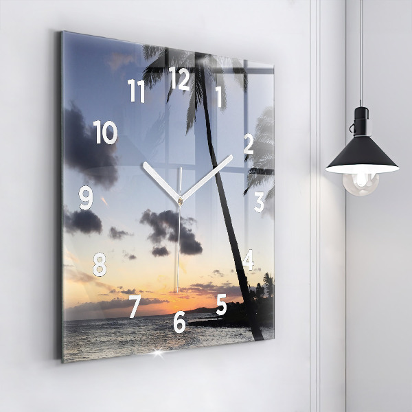Square glass wall clock Palm tree and sunrise