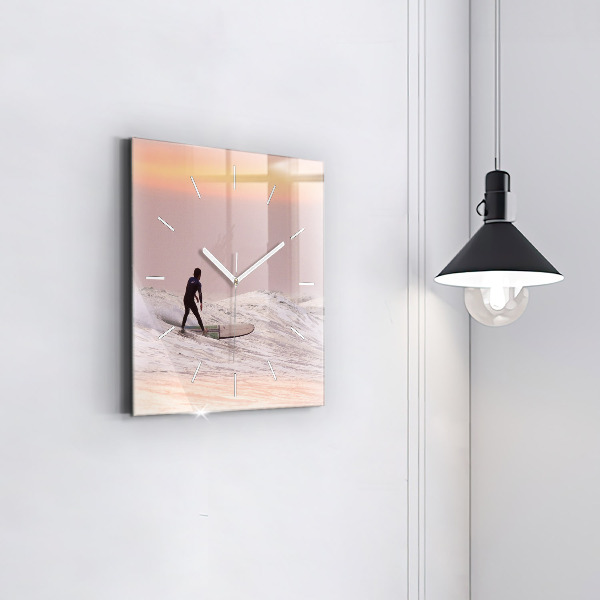 Square glass wall clock Surfer in Hawaii