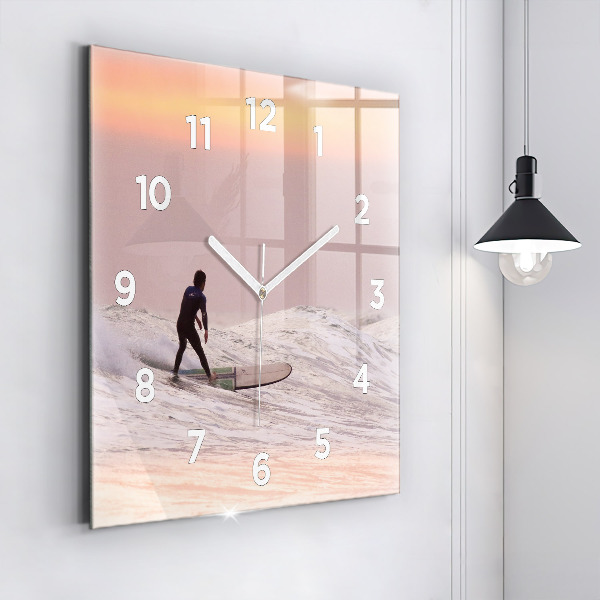 Square glass wall clock Surfer in Hawaii