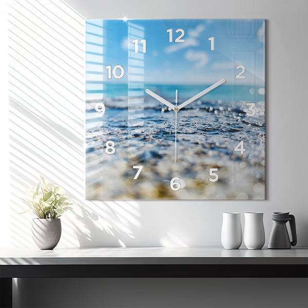 Square glass wall clock Water photography