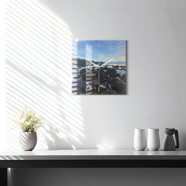 Square glass wall clock Sea view