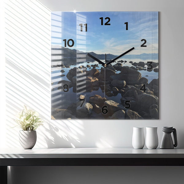 Square glass wall clock Sea view
