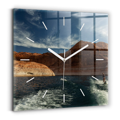 Square glass wall clock Person on water skis