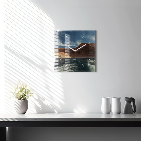 Square glass wall clock Person on water skis