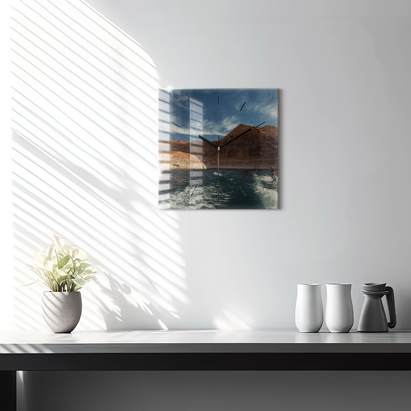 Square glass wall clock Person on water skis