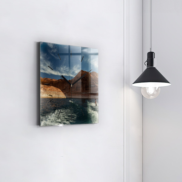 Square glass wall clock Person on water skis