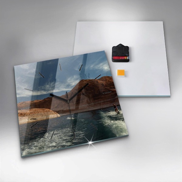 Square glass wall clock Person on water skis