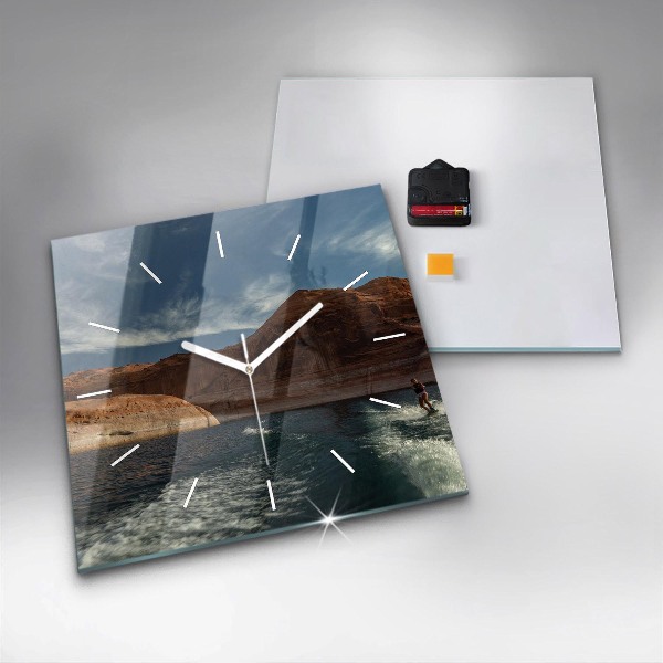 Square glass wall clock Person on water skis