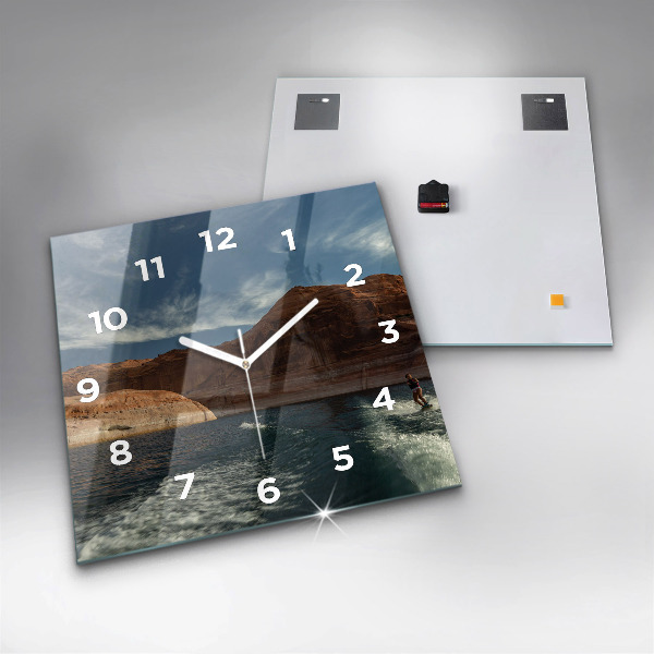 Square glass wall clock Person on water skis