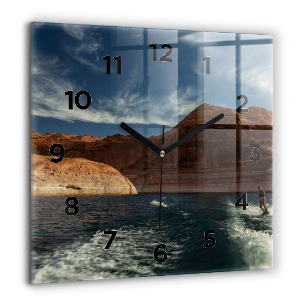 Square glass wall clock Person on water skis