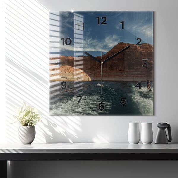 Square glass wall clock Person on water skis