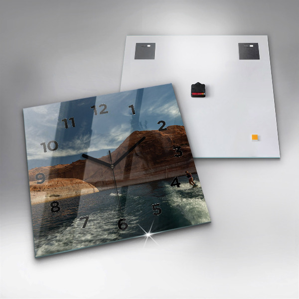 Square glass wall clock Person on water skis