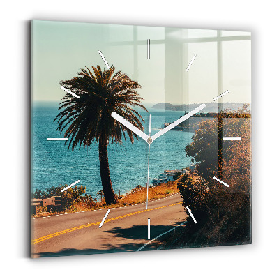 Square glass wall clock Palm trees in Malibu