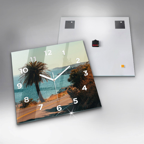 Square glass wall clock Palm trees in Malibu