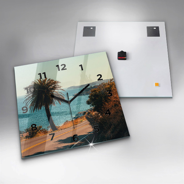 Square glass wall clock Palm trees in Malibu