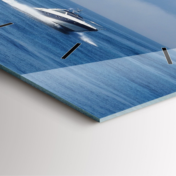 Square glass wall clock A boat floating on the ocean