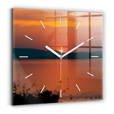 Square glass wall clock Lake Balaton in the evening