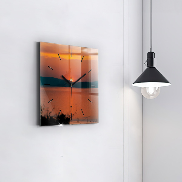 Square glass wall clock Lake Balaton in the evening