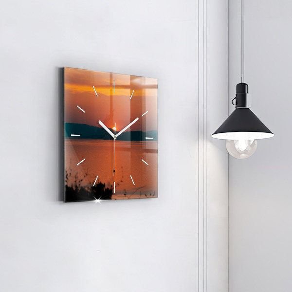 Square glass wall clock Lake Balaton in the evening