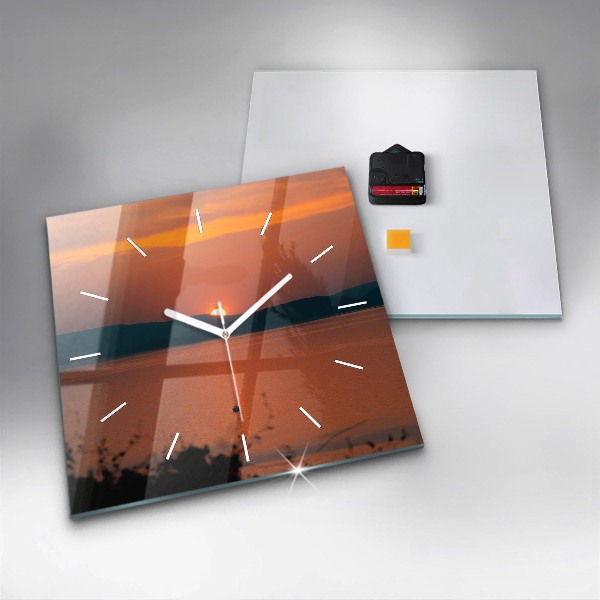 Square glass wall clock Lake Balaton in the evening
