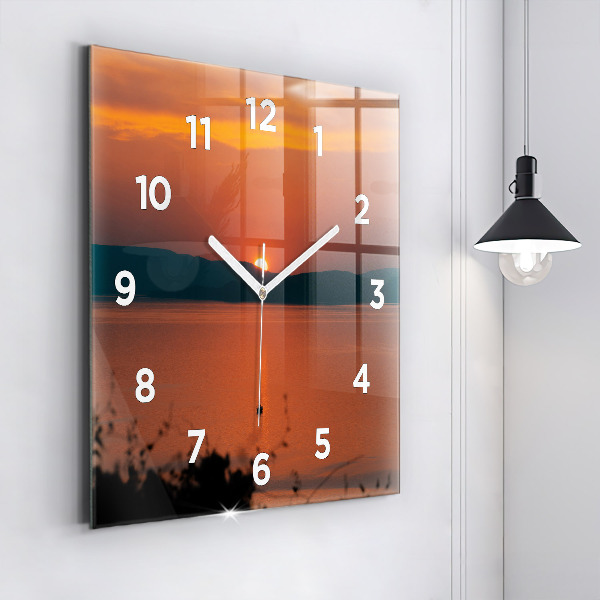 Square glass wall clock Lake Balaton in the evening