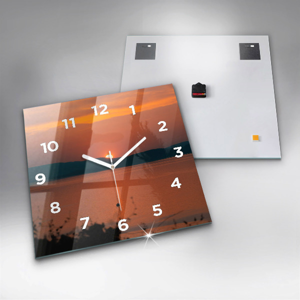 Square glass wall clock Lake Balaton in the evening