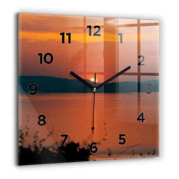 Square glass wall clock Lake Balaton in the evening