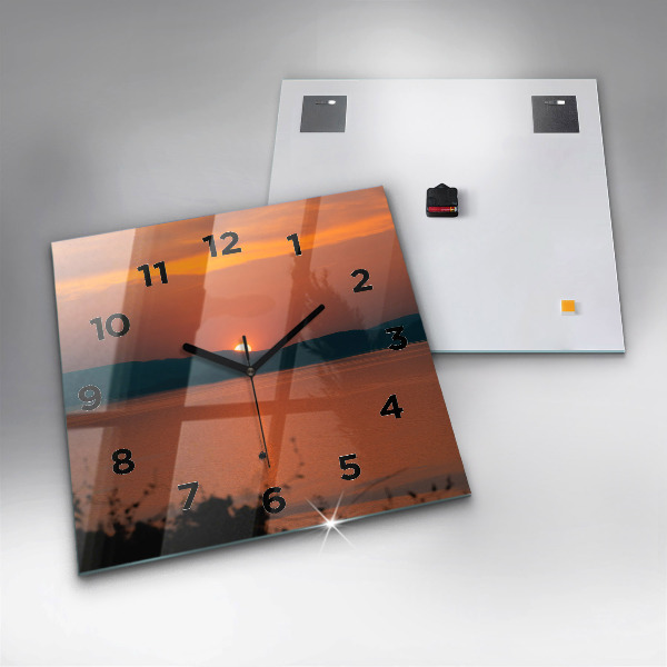 Square glass wall clock Lake Balaton in the evening