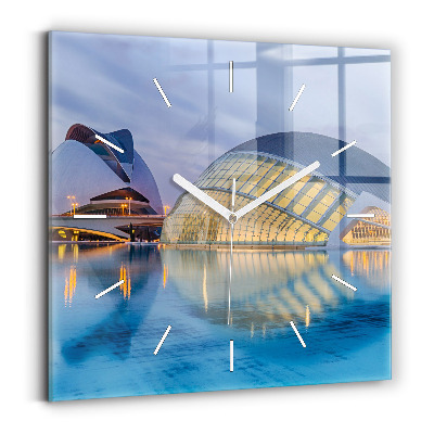 Square glass wall clock City sunset