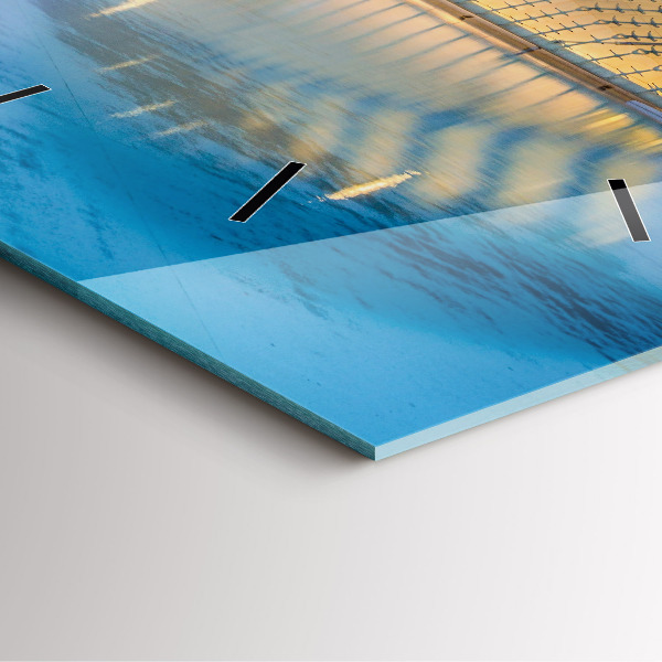 Square glass wall clock City sunset