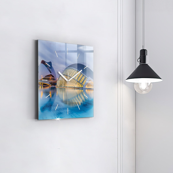 Square glass wall clock City sunset