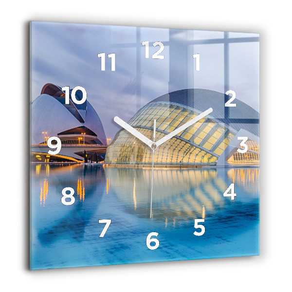 Square glass wall clock City sunset