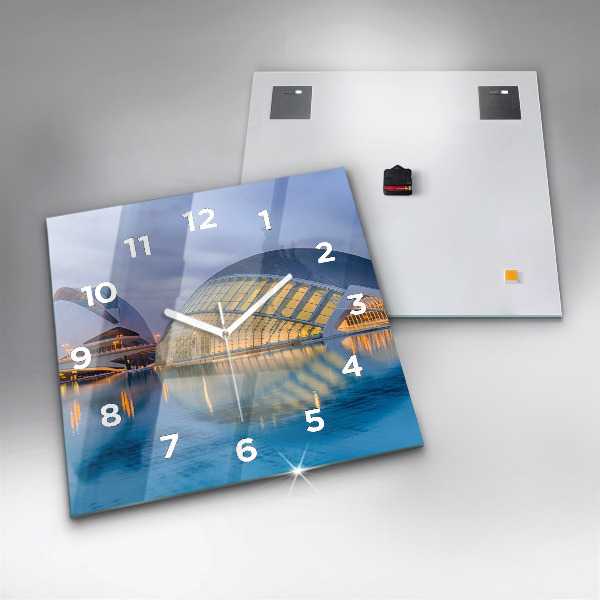 Square glass wall clock City sunset