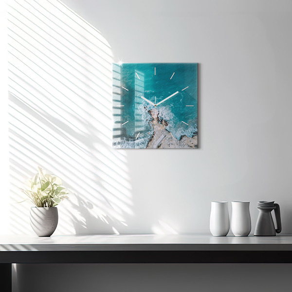 Square glass wall clock Fjords in Costa Blanca