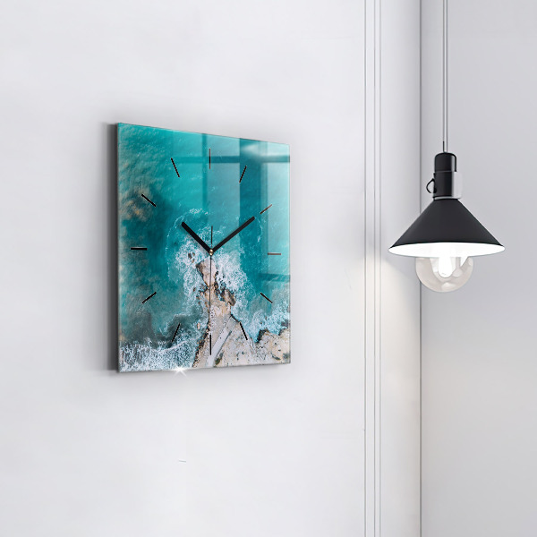 Square glass wall clock Fjords in Costa Blanca