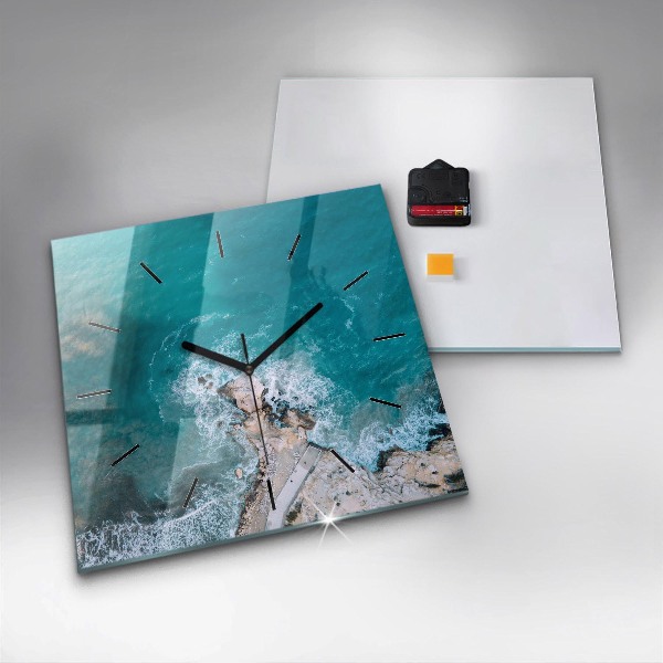 Square glass wall clock Fjords in Costa Blanca