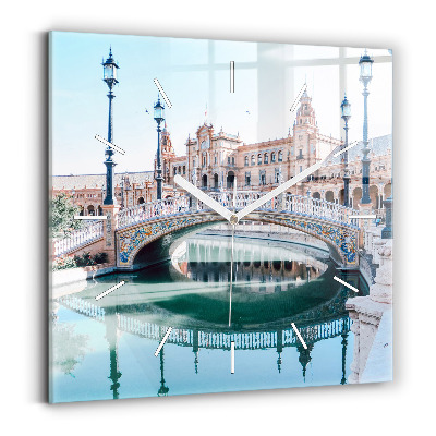 Square glass wall clock Plaza de Espana in Seville