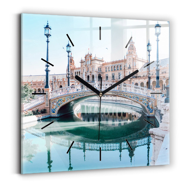 Square glass wall clock Plaza de Espana in Seville