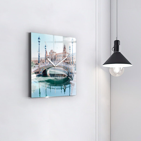 Square glass wall clock Plaza de Espana in Seville