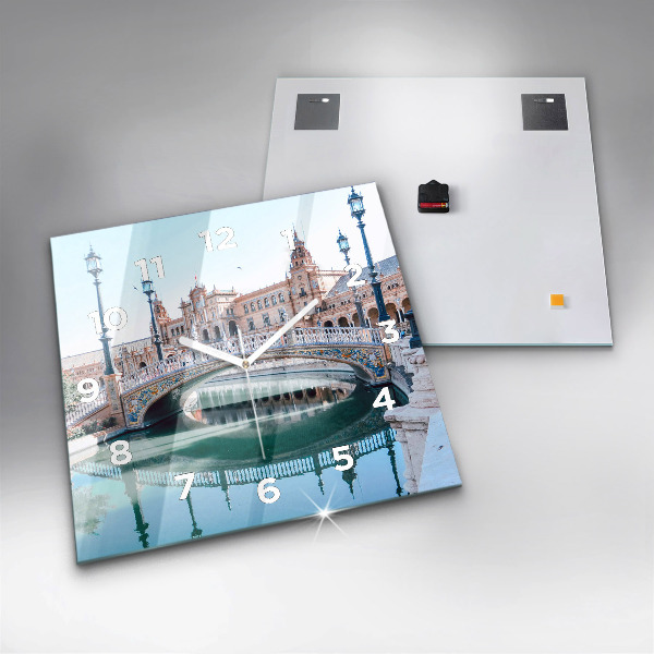 Square glass wall clock Plaza de Espana in Seville