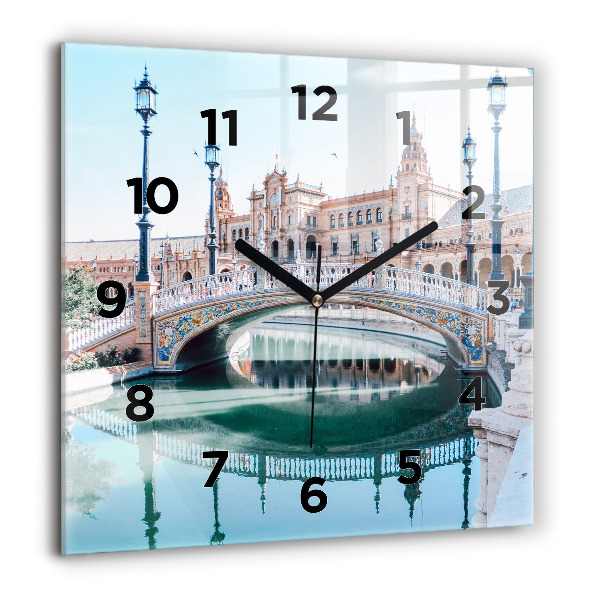 Square glass wall clock Plaza de Espana in Seville